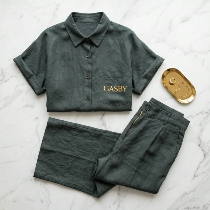 AI product flat-lay — linen co-ord set