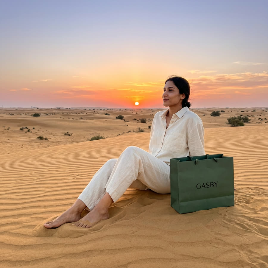 AI photoshoot — Aria in the desert at sunset